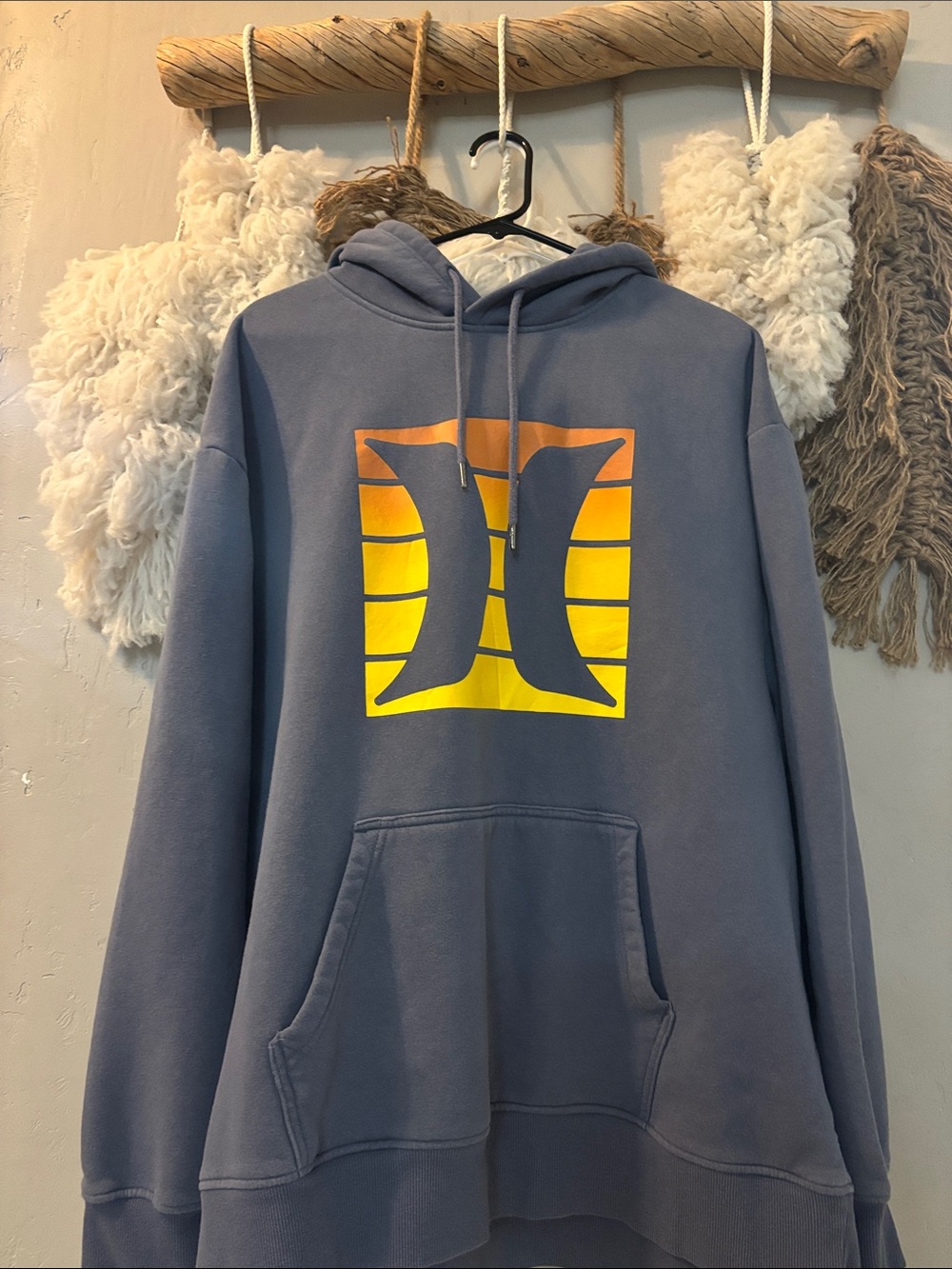Hurley Slate Blue Pullover Hoodie with Sunset Gradient Logo